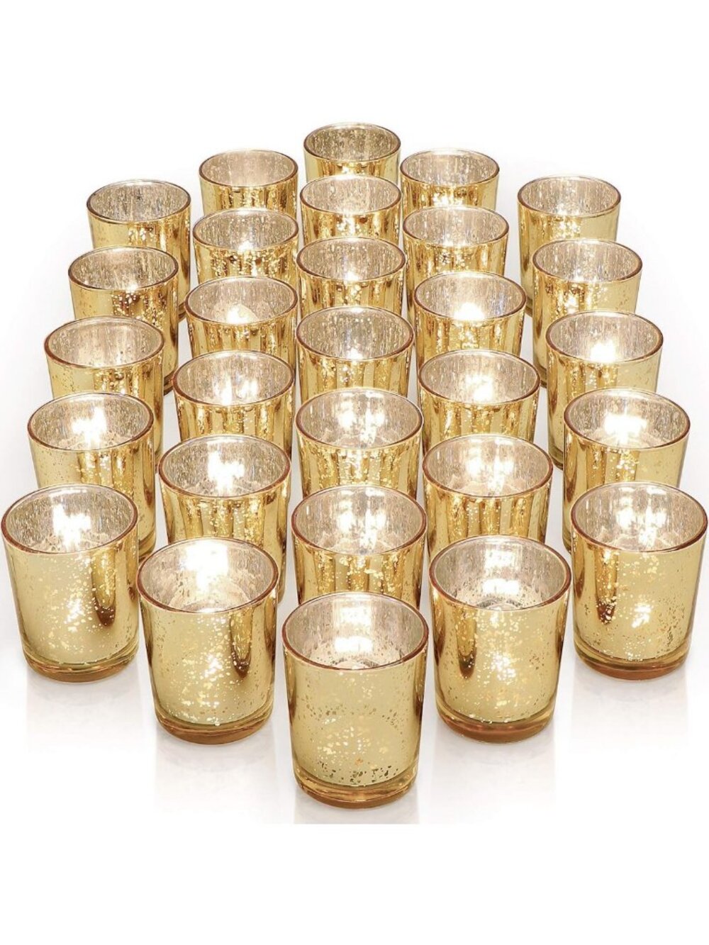 36 Gold Speckled Mercury Glass Votive Candle Holders - Elegant Wedding Decor